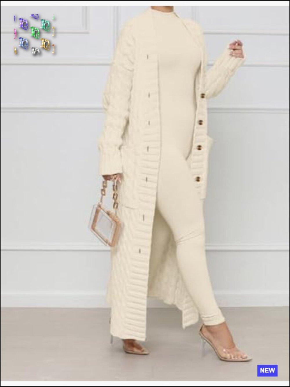 Chunky Cable Knit Cardigan Oversized Long Maxi Duster with Pockets - Picture 3 of 7
